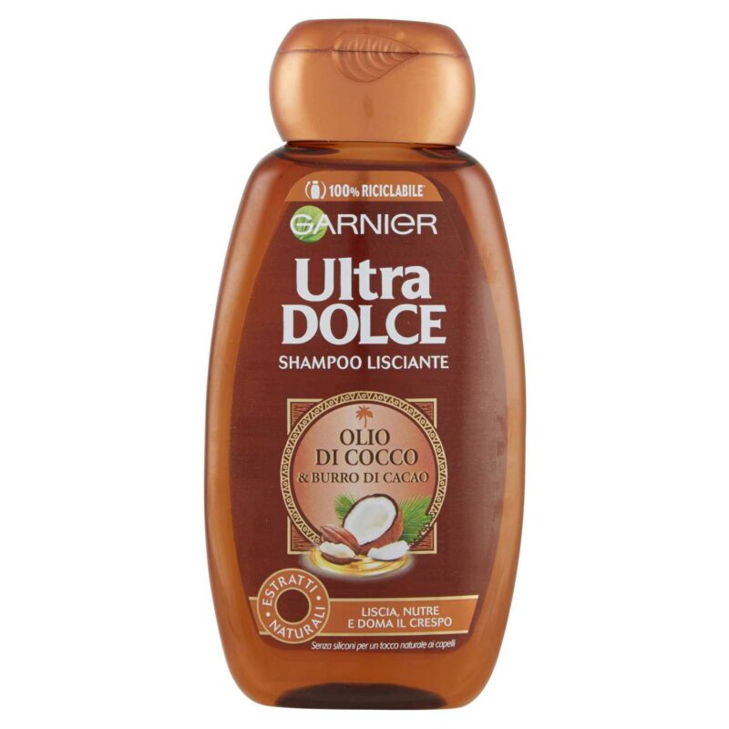 GARNIER ULTRA DOLCE SHAMPOO LISCIANTE OLIO DI COCCO E BURRO DI CACAO PER CAPELLI CRESPI, RIBELLI