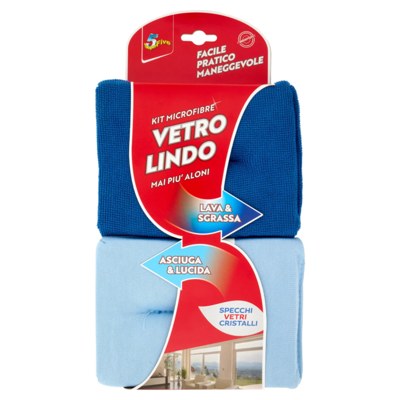 SUPERFIVE KIT 2 PEZZI LAVA E ASCIUGA MICROFIBRA VETRO LINDO