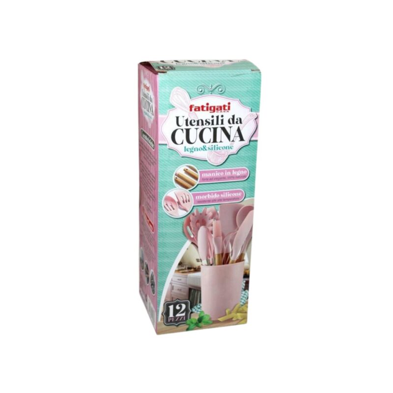 FATIGATI UTENSILI DA CUCINA LEGNO & SILICONE 12 Pz